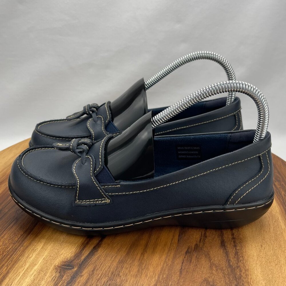 Artisure Womens 6.5 Classic Navy Blue  Leather Slip On Comfort Loafers Shoes